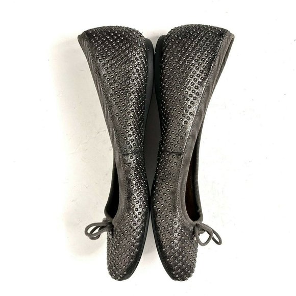 Coach Lara Studded Gray Leather Metallic Slip On Comfort Lace Ballet Flats 6 B - Picture 6 of 10